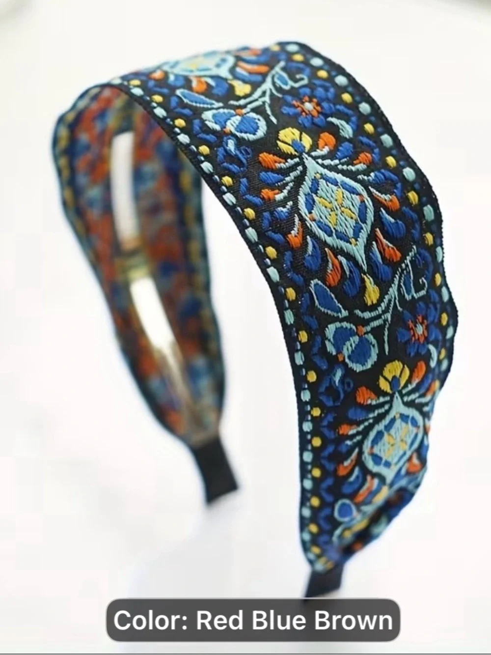 3PCS Embroidered Boho Headbands - Red, Blue, Brown